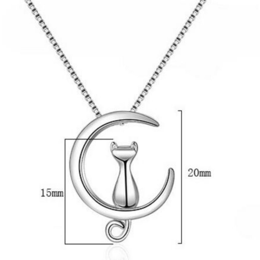 NEW 925 Sterling Silver Cat Moon Necklace - Picture 6 of 6
